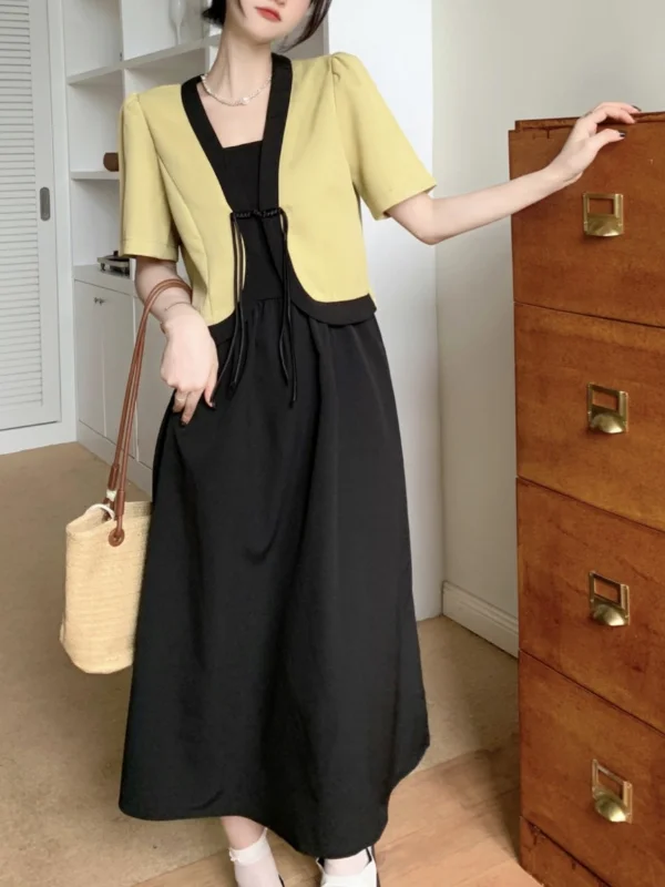 (L-5Xl) Plus Size Cheongsam Jacket And Dress Set Plus Size Satin