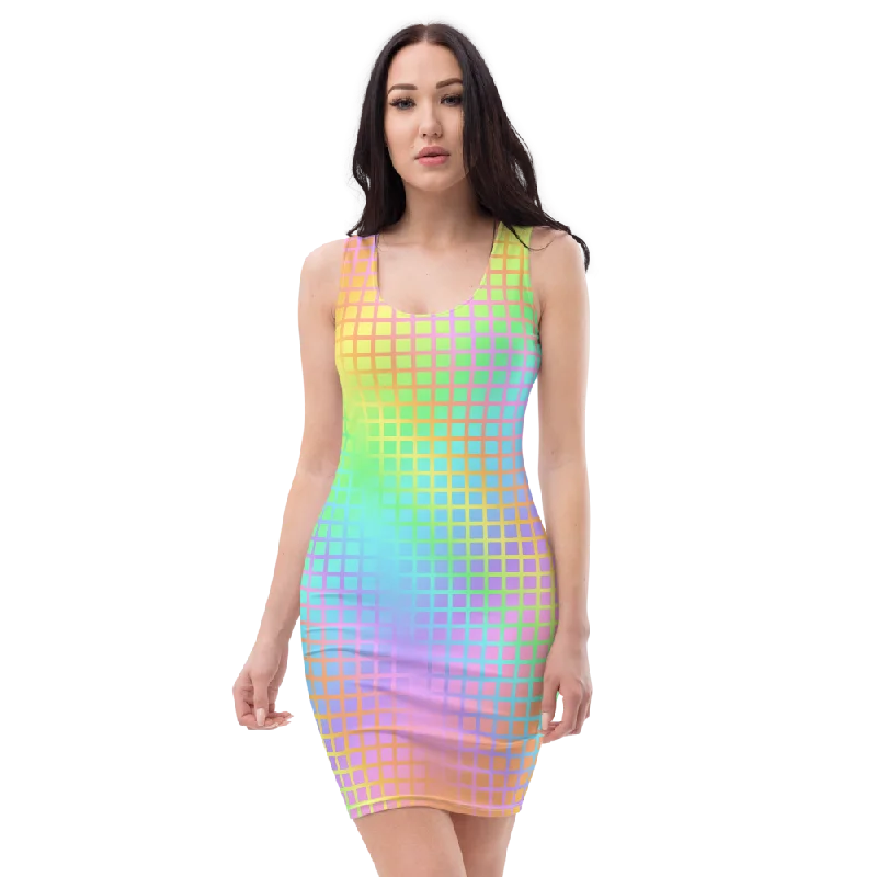 Rainbow Grid Bodycon Dress Bodycon Dress Sleek