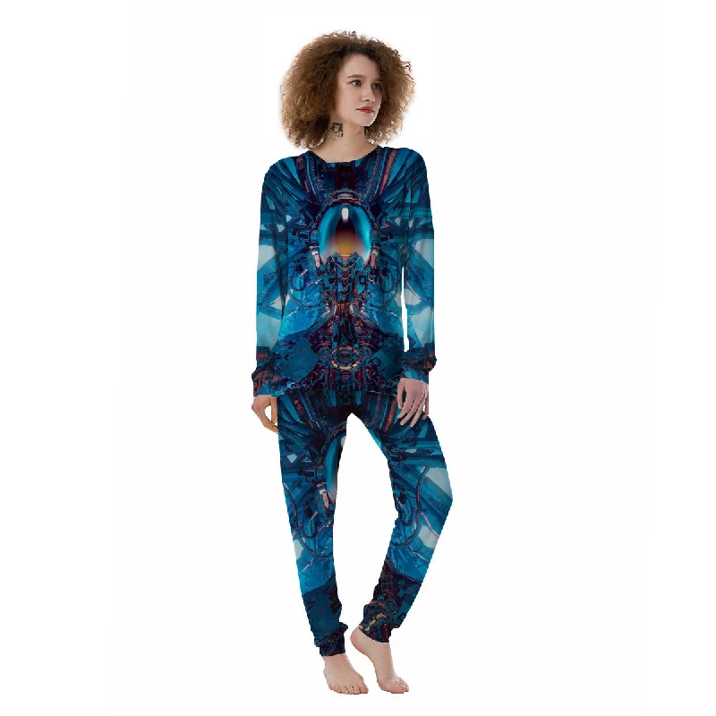 Blue Robot Cyberpunk Print Women's Pajamas Luxury pajama sets