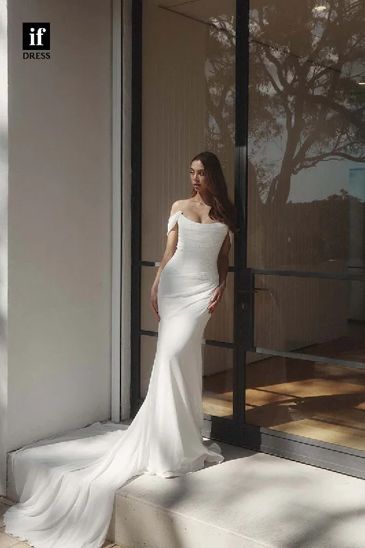 71170 - Chic Strapless Scoop Cap Sleeves Beads Sheath Boho Wedding Dress Boho Wedding Gown