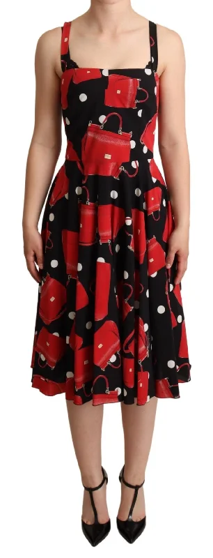 Dolce & Gabbana Sicilian Bag Print Sleeveless Midi Women's Dress Satin midi dresses