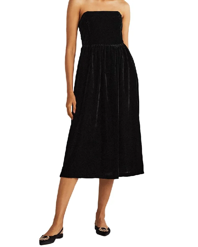 Boden Strapless Velvet Midi Dress Best midi dresses for petites