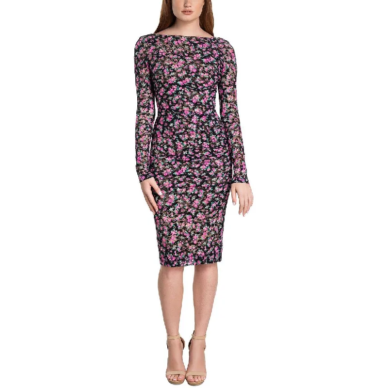 Womens Floral Ruched Midi Dress Smocked midi dresses