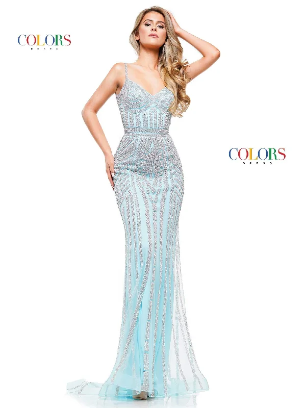 Colors G664 Colors Long Spaghetti Strap Beaded Prom Dress Comfortable maxi dresses for everyday wear