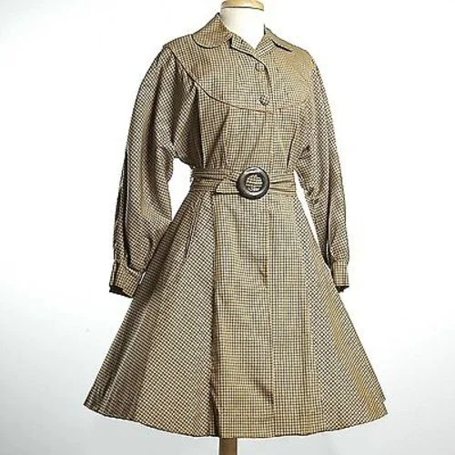 1950s Belted Gabardine Trench Coat Dress Neutral tone unclassified dresses