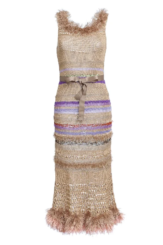 CAMILA BROWN MULTICOLOR HANDMADE KNIT DRESS Monochrome unclassified dresses