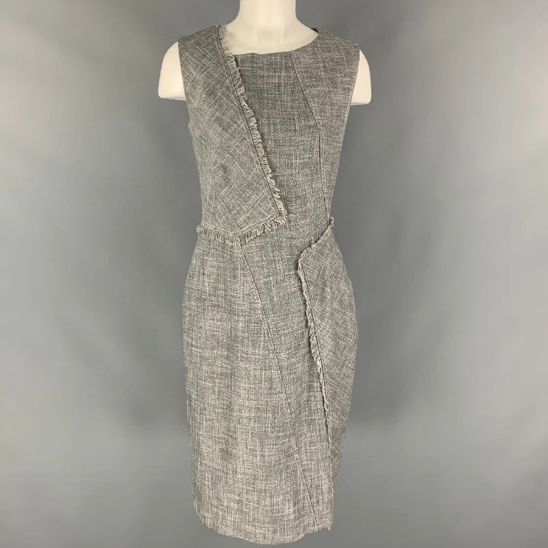 CAROLINA HERRERA Size 8 Grey White Virgin Wool Blend Sleeveless Dress Anniversary unclassified dresses