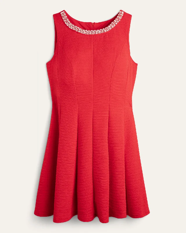 Cristina Bejeweled Fit and Flare Dress | Red Sleeveless unclassified dresses