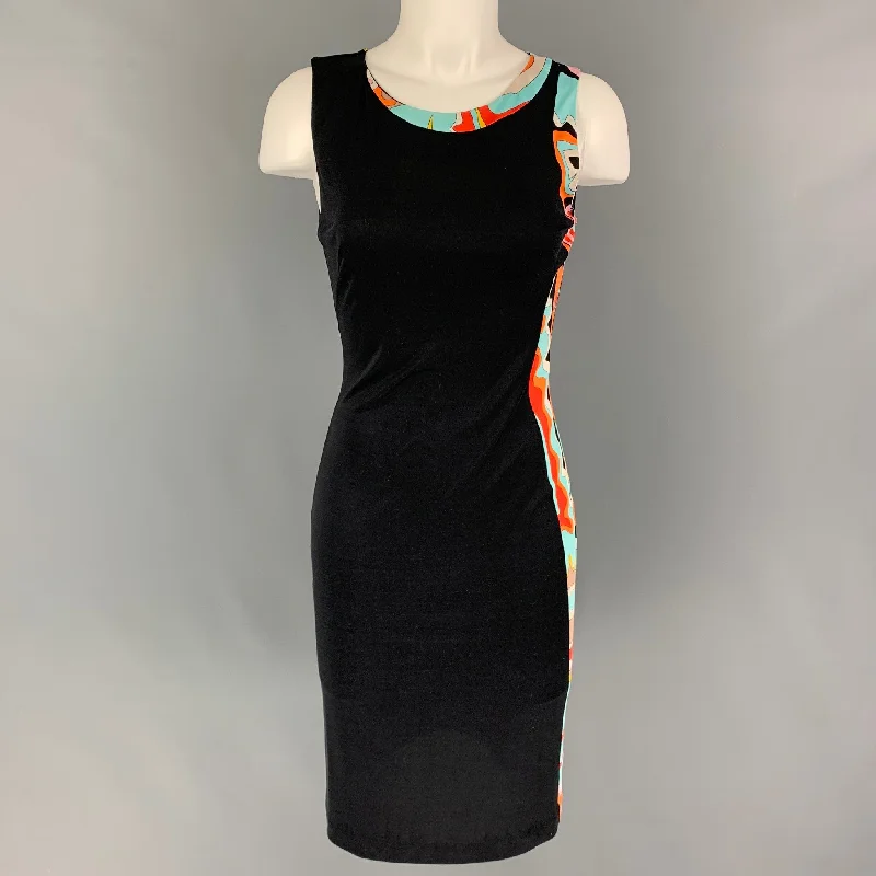 EMILIO PUCCI Size 8 Black Multi-Color Silk Sleeveless Dress Minimalist unclassified dresses