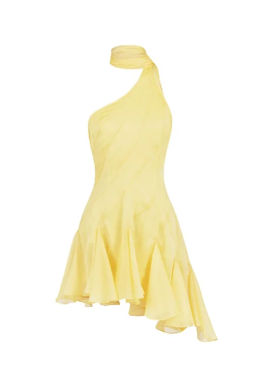 MS. GODET ASYMMETRIC DRESS IN YELLOW Striped unclassified dresses