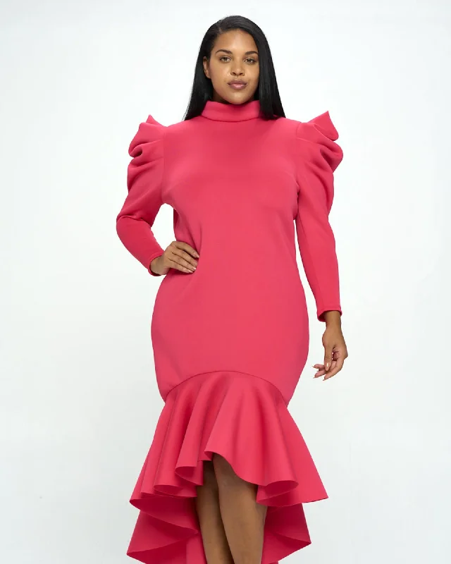 Pagoda Shoulder Mermaid Dress | Fuchsia Ruffled unclassified dresses