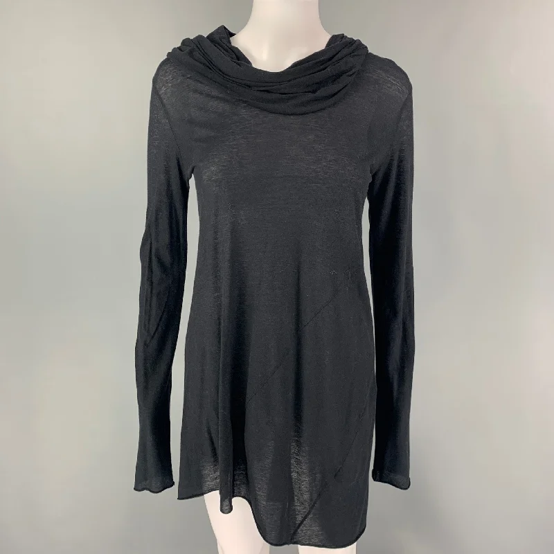 PEACHOO+KREJBERG Size S Black Cotton Cowl Collar Dress Designer unclassified dresses