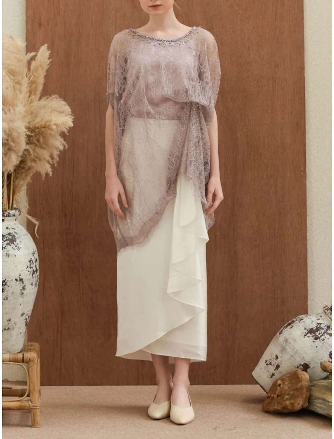 Sheath / Column Mother of the Bride Dress Elegant Sweet Scoop Neck Ankle Length Satin Half Sleeve with Beading Ruffles Budget-friendly unclassified dresses