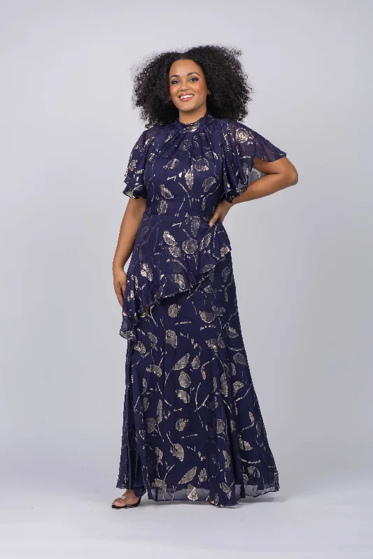 Shoshanna Ellington Dress in Navy Gold Bodycon unclassified dresses