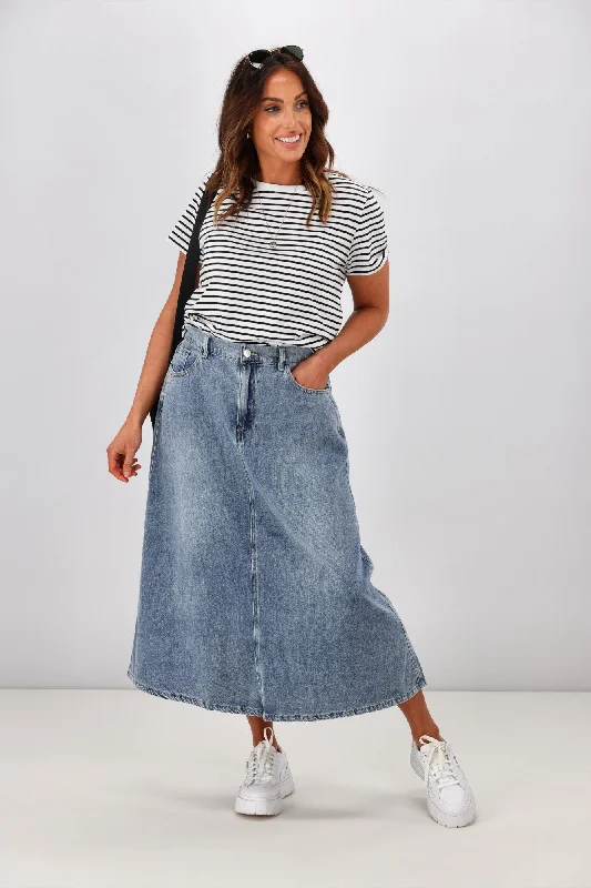Shine On Label Hunter Fluid Denim Skirt Indigo Stylish Denim Skirt