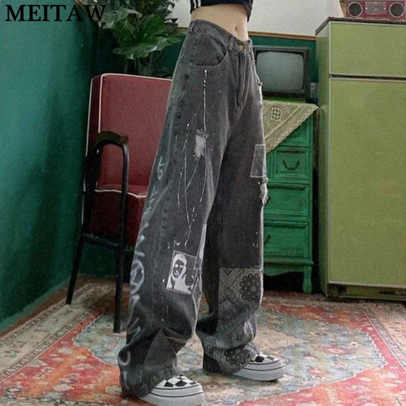 2022 Women Pants Streetwear Ladies Gothic Oversize Wide Leg Trousers Casual Hip Hop Y2K Harajuku Vintage Jeans 2022 Women Pants Streetwear Ladies Gothic Oversize Wide Leg Trousers Casual Hip Hop Y2K Harajuku Vintage Jeans