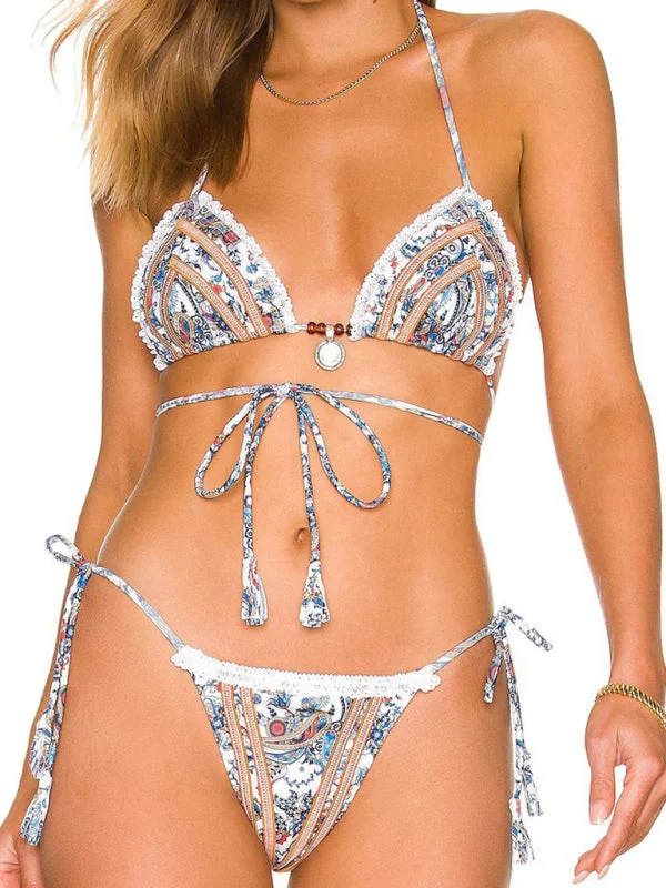 Blue Zone Planet |  bikini lace-up backless webbing spliced lace split swimsuit Sheer Lace Dress