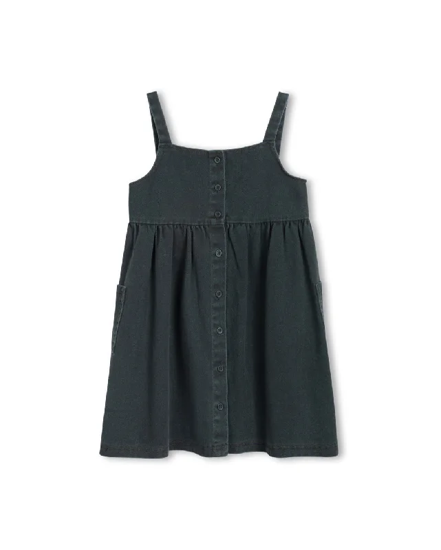 Denim Covered Placket Jumper Ruffle Hem Denim