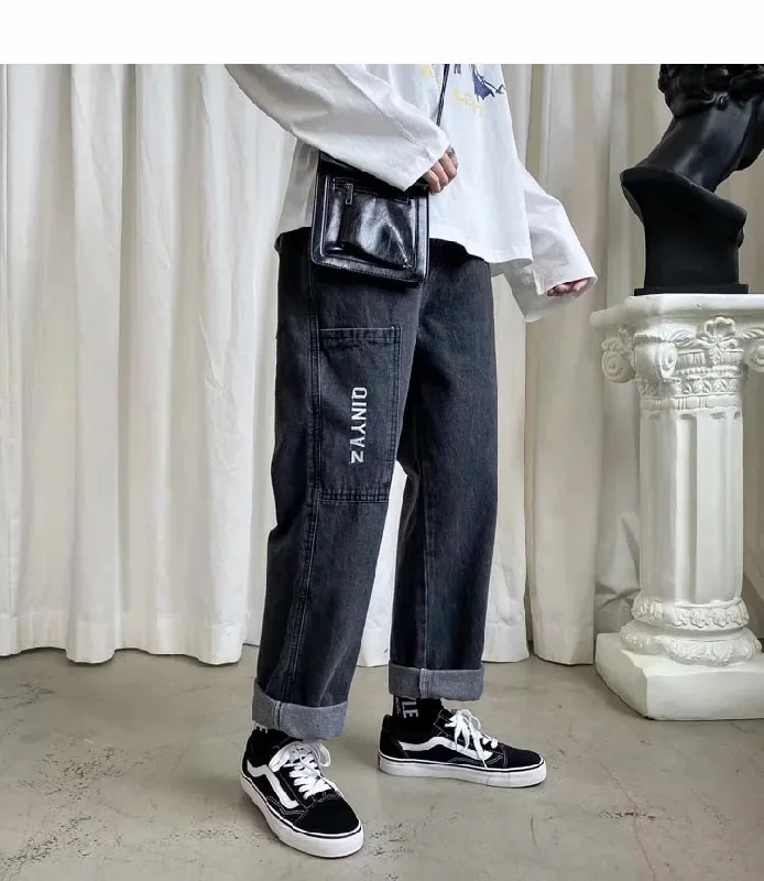 Men Jeans Pants Straight Leg Youngster Elastic Drawstring Waistband Youthful shalwar Boy Casual Slacks Wide Leg baggy pants Blue Men Jeans Pants Straight Leg Youngster Elastic Drawstring Waistband Youthful shalwar Boy Casual Slacks Wide Leg baggy pants Blue