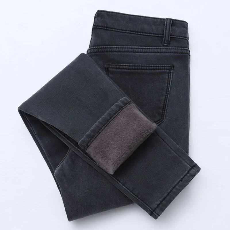 Winter high waist jeans women Thick warm stretch skinny pencil pants Female Simple casual black trousers Winter high waist jeans women Thick warm stretch skinny pencil pants Female Simple casual black trousers