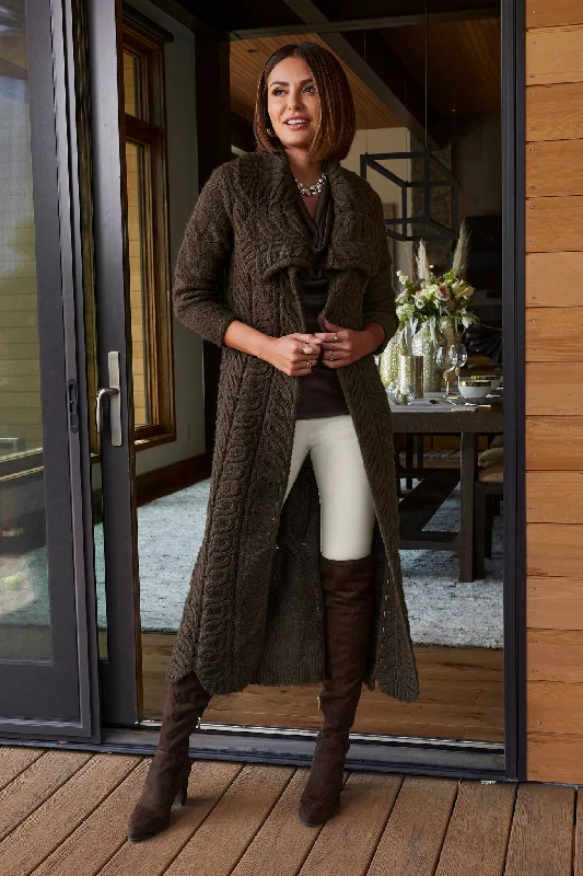 Cable Detail Duster Sweater Chocolate Brown Slim Fit Sweater Dress