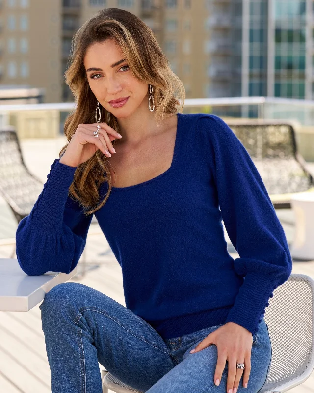 Cashmere Square Neck Button Cuff Sweater Royal Oversized Sweater Dress