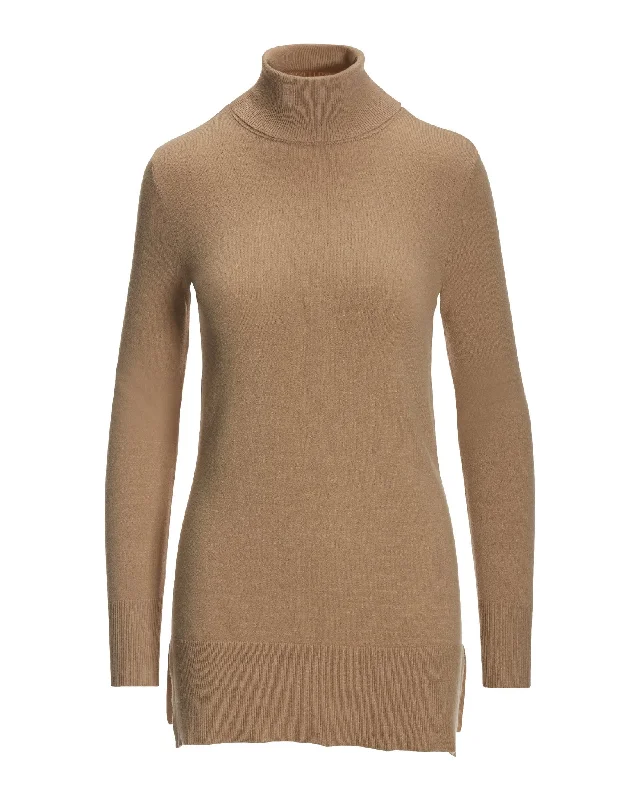 Everyday Turtleneck Sweater Tan Simple Sweater Dress