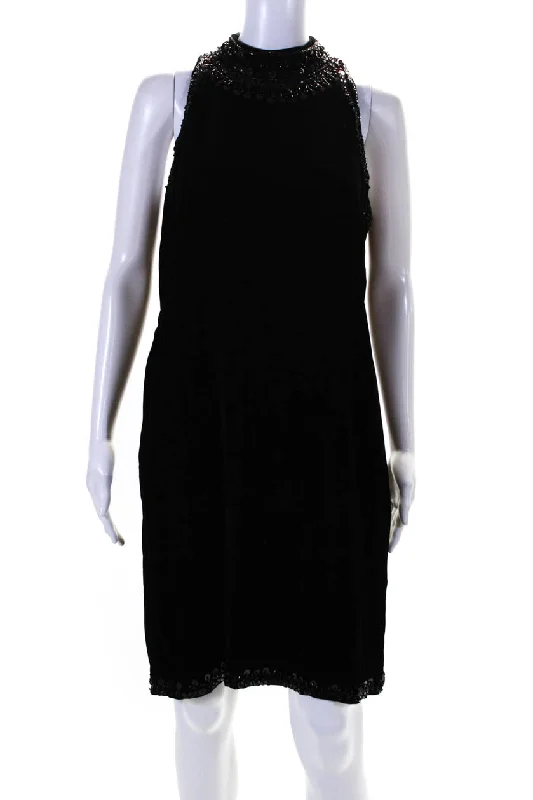 Badgley Mischka Womens Back Zip Sequin Beaded Trim Velvet Dress Black Backless Sequin Dress